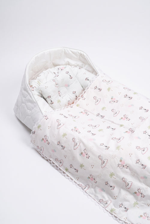 Pudra pembe çantalı babynest tam set, babynest ve bebek battaniyesi