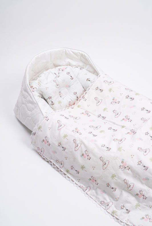 Pudra pembe çantalı babynest tam set, babynest ve bebek battaniyesi
